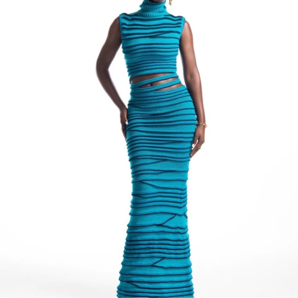Hanifa Vibrant Blue Textured Maxi Dress